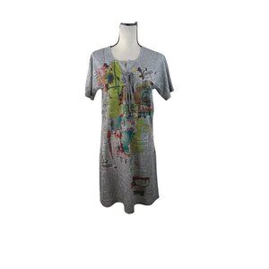 Inoah Newsprint Art to Wear Funky Lace Up Shirt Dress S